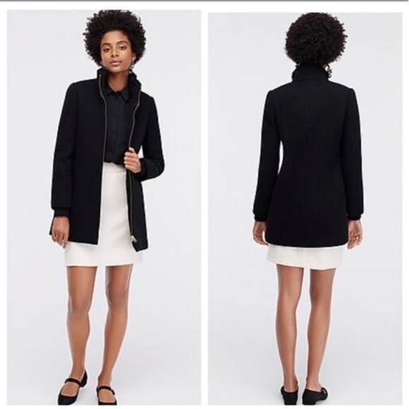 NWT J.Crew "Lodge" Black Coat in Nello Gori Italian Stadium Cloth Wool Size 00P - Picture 3 of 8